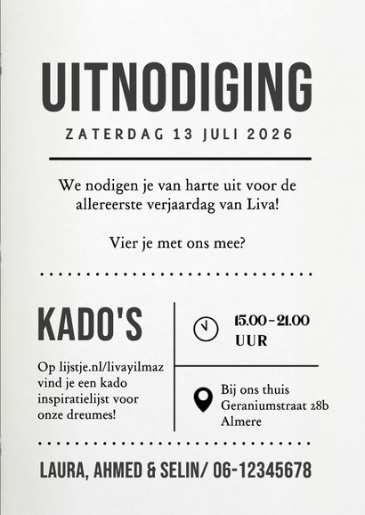 Tijdschrift verjaardags uitnodiging kind 1 jaar met foto 3