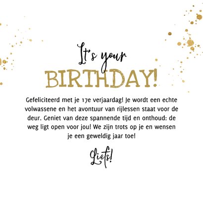 Toffe verjaardagskaart coole cheeta rijlessen goud 3