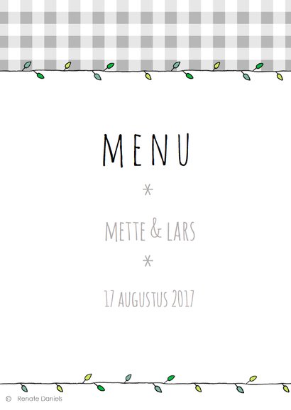 Tortelduifjes trouwmenu op grijs ruitje 2