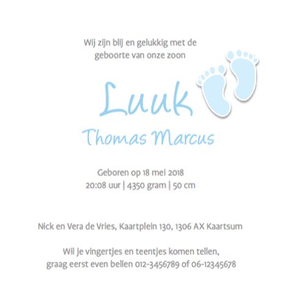 Traditioneel geboortekaartje ruit en voetjes 3