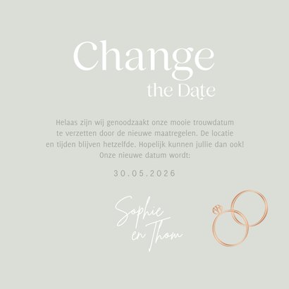 Trendy Change the Date trouwkaart groen olijftakjes ringen 3