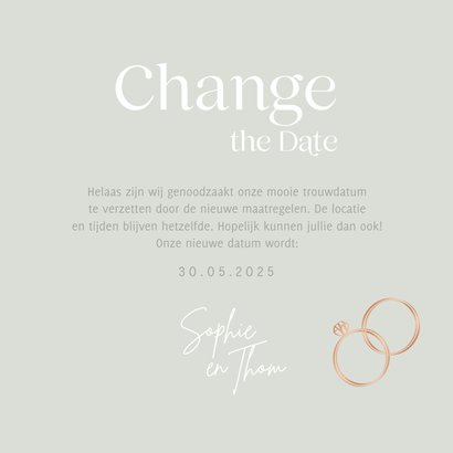 Trendy Change the Date trouwkaart groen olijftakjes ringen 3