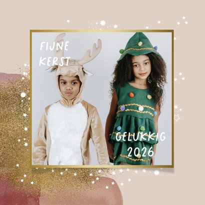 Trendy fotokaart fijne feestdagen watercolor strik goud 2