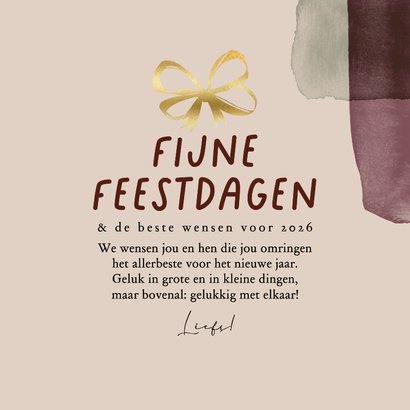 Trendy fotokaart fijne feestdagen watercolor strik goud 3