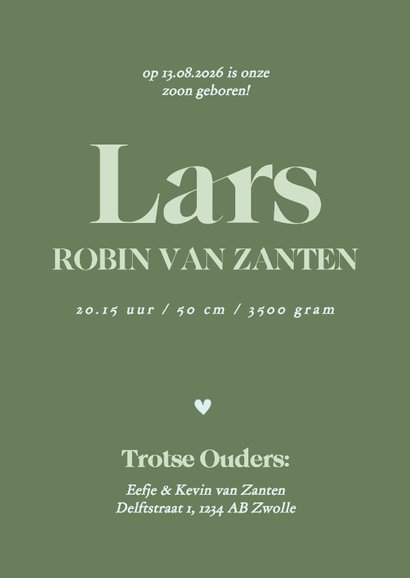 Trendy fotokaartje geboorte met groene boog holografisch 3