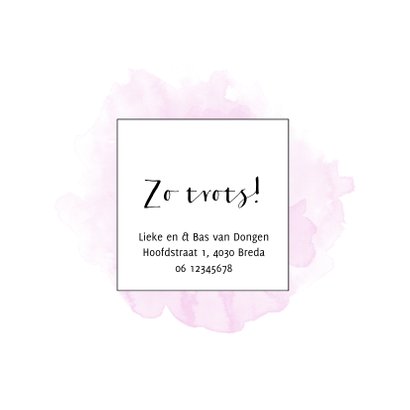 Trendy geboortekaart voor een meisje met roze waterverf 2