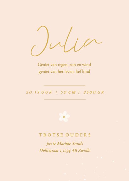 Trendy geboortekaartje oranje met sinaasappels goudfolie 3