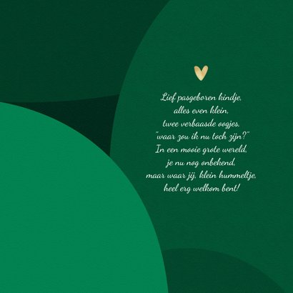 Trendy geboortekaartje stijlvol hartje goud groen foto 2