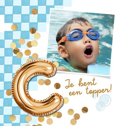Trendy geslaagdkaart zwemdiploma C folieballon goud foto 2