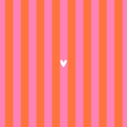 Trendy hip trouwkaartje gestreept roze oranje hartje Achterkant