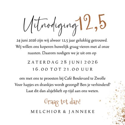 Trendy jubileumkaart 12,5 jaar getrouwd koper ballonnen 3