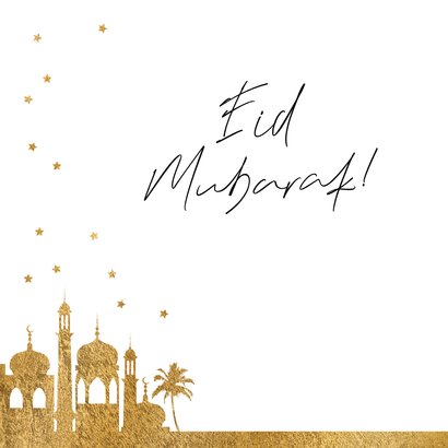 Trendy kaart Eid Mubarak islamitische stad goud sterren 2