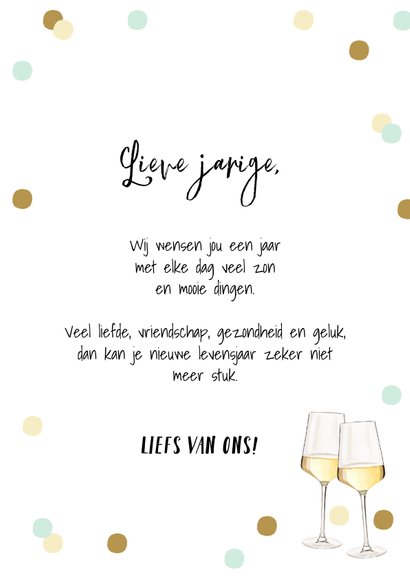 Trendy kaart met geïllustreerde wijnglazen en confetti 3