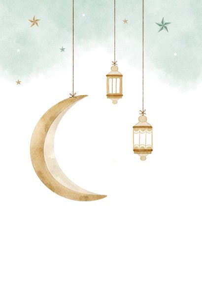 Trendy kaart Ramadan illustratie maan lampjes sterren 2