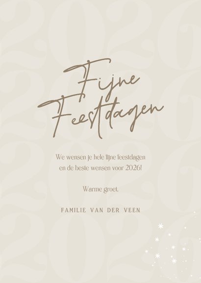 Trendy kerstkaart beige strik jaartal linnenlook met foto 3