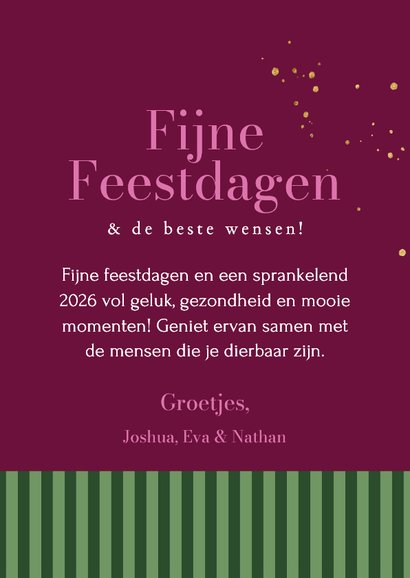 Trendy kerstkaart kleurrijk streeppatroon kader goud 3