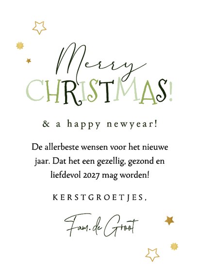 Trendy kerstkaart Merry new home sleutel sterren goud 3