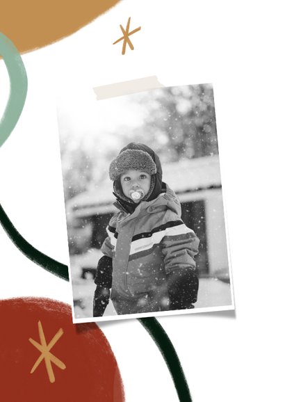 Trendy kerstkaart met grote foto en ster illustraties 2