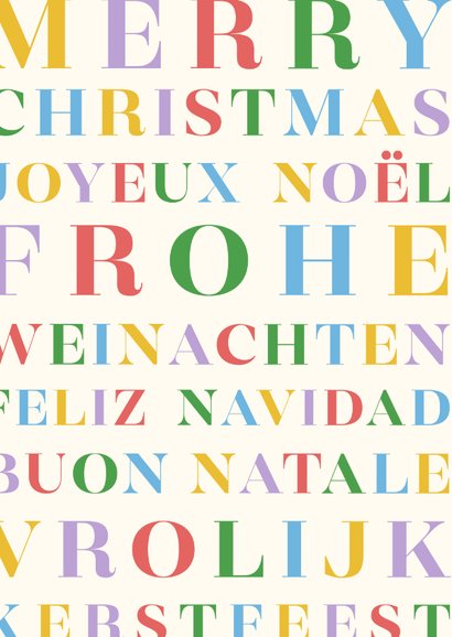 Trendy kerstkaart regenboog typografie diverse talen 2