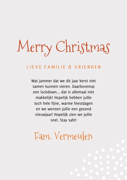 Trendy kerstkaart stay home corona kerstboom en sneeuw 3