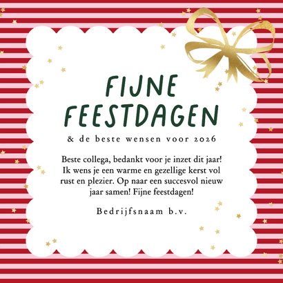 Trendy kerstkaart zakelijk bedankt strik lint goud logo ster 3
