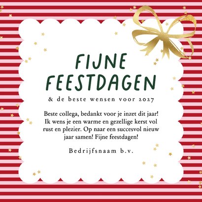 Trendy kerstkaart zakelijk bedankt strik lint goud logo ster 3