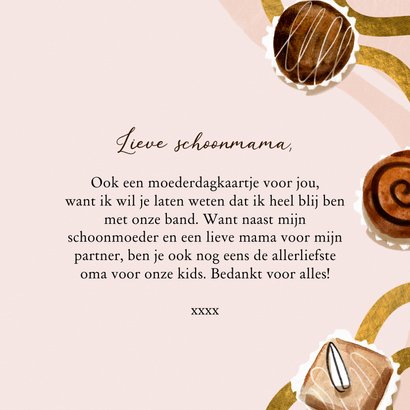 Trendy moederdagkaart bonbons watercolor hart goud 3