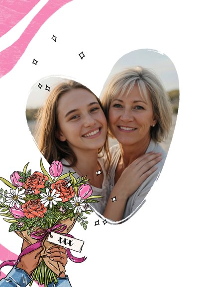 Trendy moederdagkaart bonusmoeder boeket tulpen roos 2