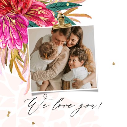 Trendy moederdagkaart 'Liefste Mama' bloemen hartjes goud 2