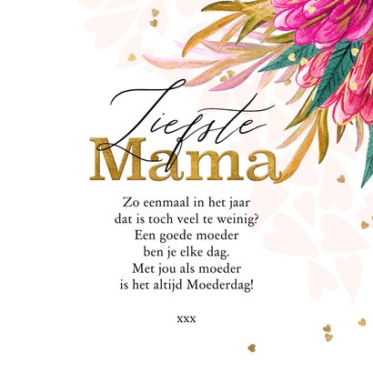 Trendy moederdagkaart 'Liefste Mama' bloemen hartjes goud 3