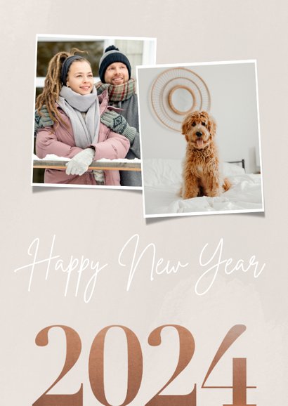 Trendy nieuwjaarskaart 2024 New year 2 foto's in aardetinten 2
