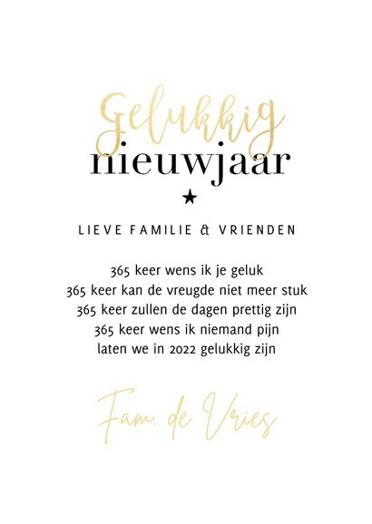 Trendy nieuwjaarskaart 365 nieuwe kansen goudlook ster 3