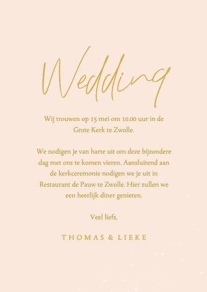 Trendy oranje trouwkaart met sinaasappels en goud 3