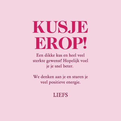 Trendy roze beterschapskaart kusje erop met lippen 3