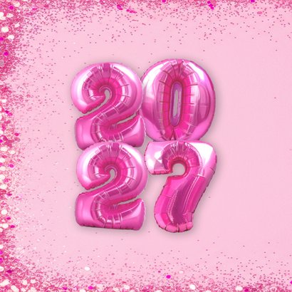 Trendy roze nieuwjaarskaart met glitters en groot jaartal 2