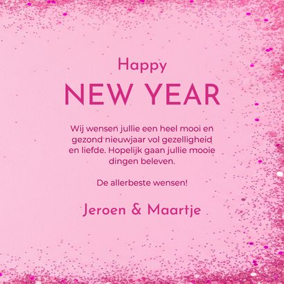 Trendy roze nieuwjaarskaart met glitters en groot jaartal 3