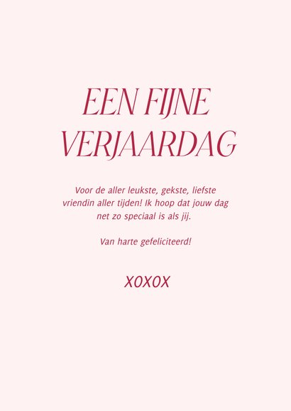 Trendy roze verjaardagskaart met opsomming van complimenten 3