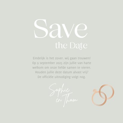 Trendy Save the Date groen olijftakjes brons 3