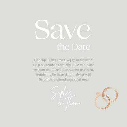 Trendy Save the Date groen olijftakjes brons 3