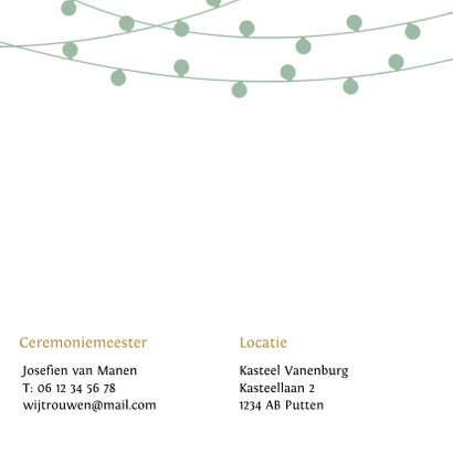 Trendy trouwkaart met lampjes slingers in eigen kleuren 2