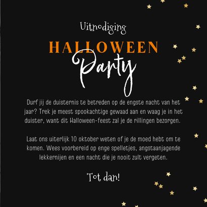 Trendy uitnodiging Halloweenparty spooky pompoen ster goud 3