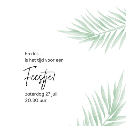 Trendy uitnodiging met foto en tropische bladeren 3
