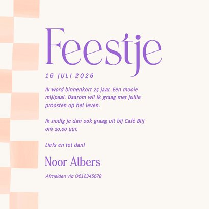 Trendy uitnodiging met oranje blokjes en foto feestje 3