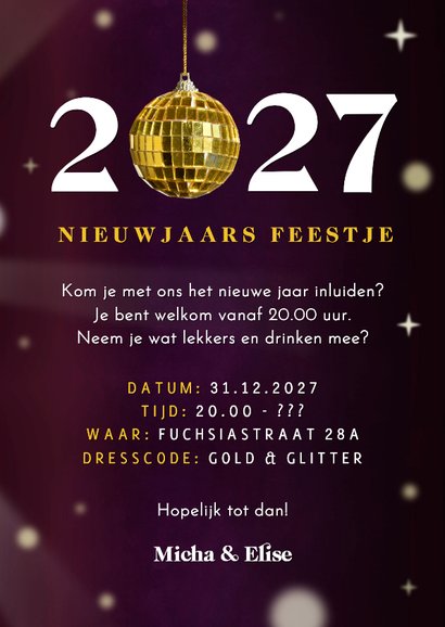 Trendy uitnodiging oud & nieuw feestje met discobal 3