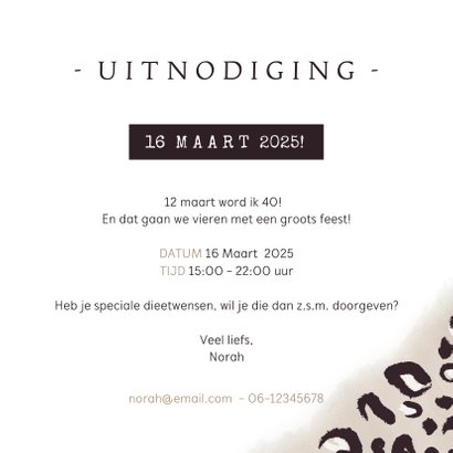 Trendy uitnodiging verjaardag met panterprint en eigen foto 3