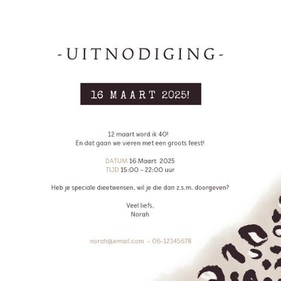 Trendy uitnodiging verjaardag met panterprint en eigen foto 3