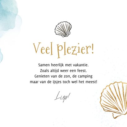 Trendy vakantiekaart ‘Enjoy Summer’ schelpen watercolor goud 3