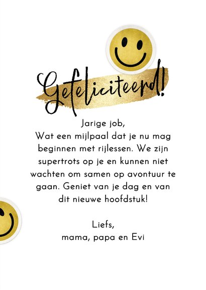 Trendy verjaardagskaart blokjes smileys folieballon goud 3