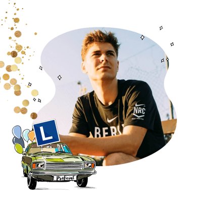 Trendy verjaardagskaart kenteken auto rijlessen confetti 2