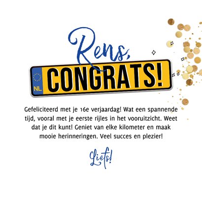 Trendy verjaardagskaart kenteken auto rijlessen confetti 3